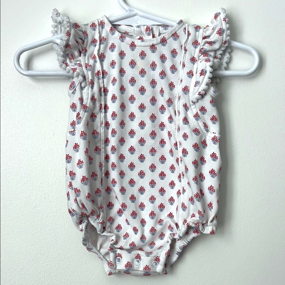 Lila and Hayes Red and Light Blue Floral Bubble.  Size 0-3M